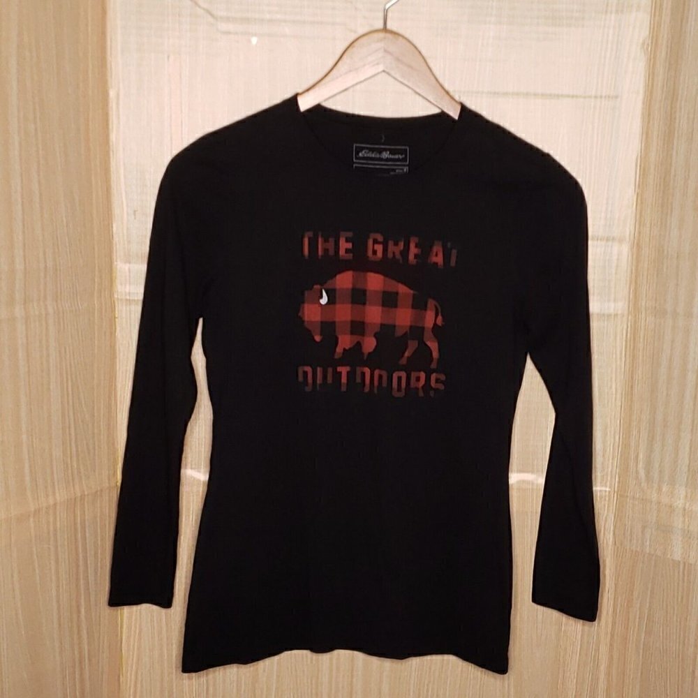 Eddie Bauer Womens Black Long Sleeve Buffalo Check Bison Shirt Medium